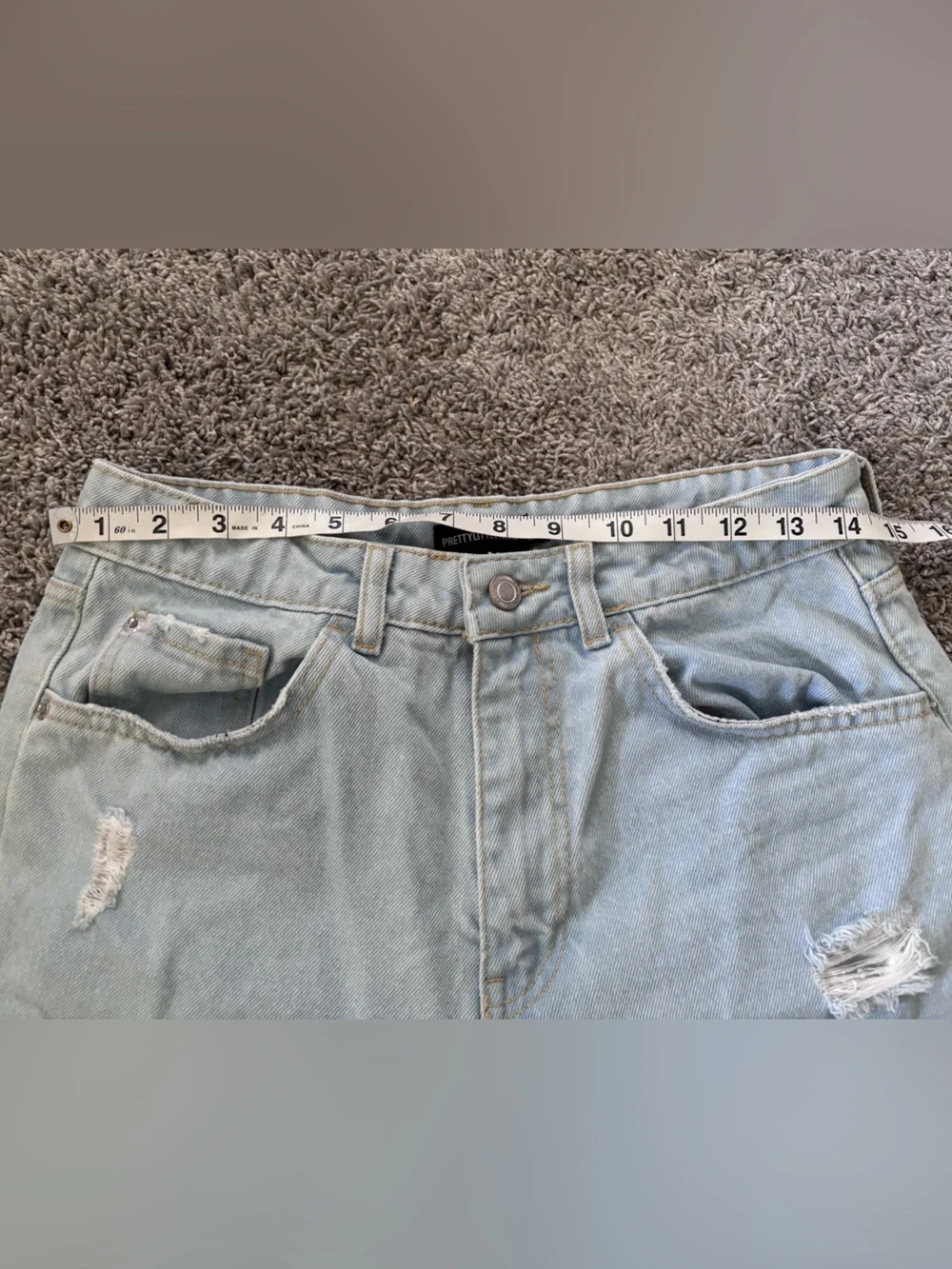 PrettyLittleThing Light Blue Distressed Ripped Long Denim Shorts Womens Size 8